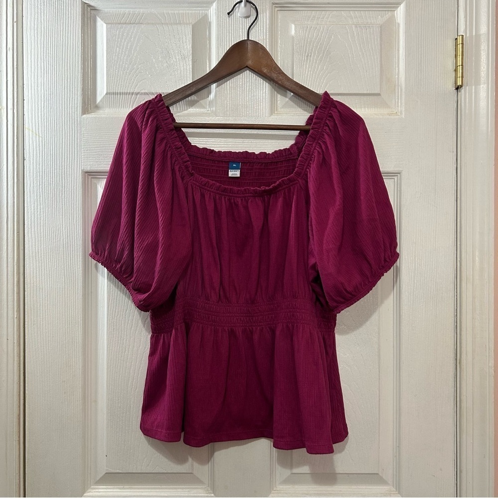 Old Navy Boho Short Sleeve Women Tops Shirts Lot of 2 Olive Green & Red Sz XL - Picture 2 of 7